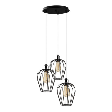Suspension Luminaire en métal noir Ø41 cm hauteur réglable 115 cm 3 lumières E27 40 W IP20 Industriel