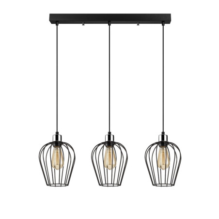 Suspension Luminaire en fer noir 70 x 20 cm hauteur 115 cm 3 lumières E27 40 W IP20 réglable Industriel