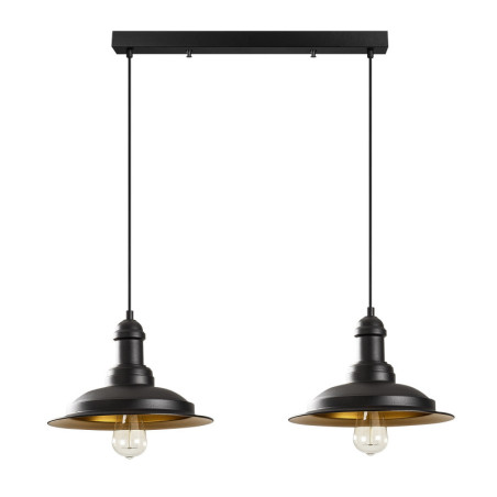 Suspension Luminaire en fer noir et doré 62 x 30 cm hauteur 128 cm 2 lumières E27 40 W IP20 réglable Moderne