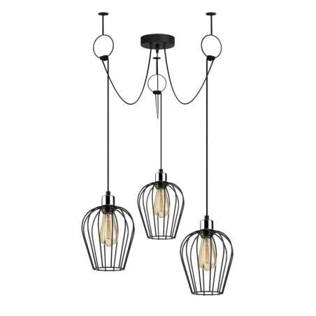 Suspension Luminaire en métal noir Ø100 cm hauteur 130 cm 3 lumières E27 40 W IP20 réglable