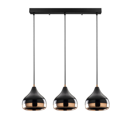Suspension Luminaire en métal noir et cuivre 67 x 17 cm hauteur 111 cm 3 lumières E27 40 W IP20 réglable