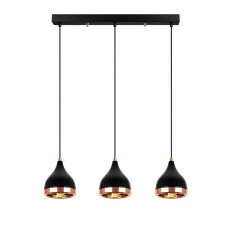 Suspension Luminaire en métal noir et cuivre 65 x 14 cm hauteur 111 cm 3 lumières E27 40 W IP20
