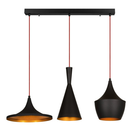 Suspension Luminaire en métal noir et doré Ø80 cm hauteur 130 cm 3 lumières E27 40 W IP20 réglable
