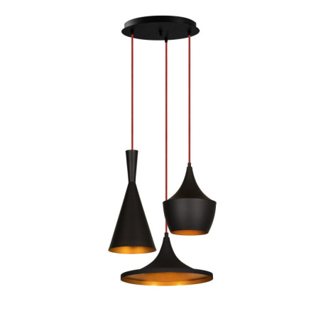 Suspension Luminaire en métal noir et doré 51 x 51 cm hauteur 130 cm 3 lumières E27 40 W IP20 réglable