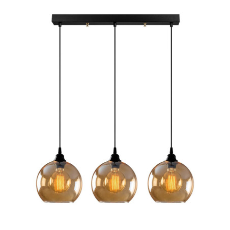 Suspension Luminaire en métal et verre noir et doré 70 x 20 cm hauteur 116 cm 3 lumières E27 40 W IP20 réglable