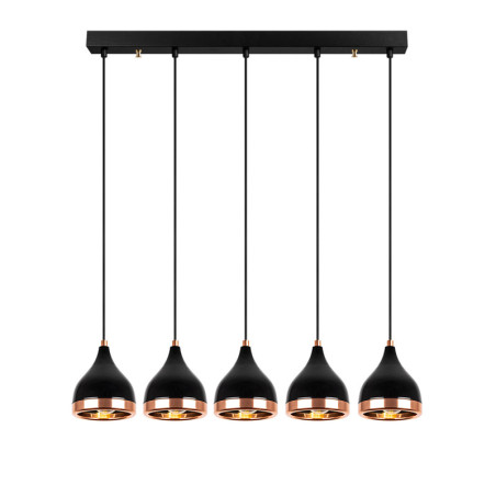 Suspension Luminaire en métal noir et cuivre 85 x 15 cm hauteur 135 cm 5 lumières E27 40 W IP20 réglable