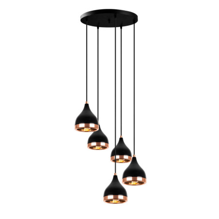 Suspension Luminaire en métal noir et cuivre Ø43 cm hauteur 135 cm 5 lumières E27 40 W IP20 réglable