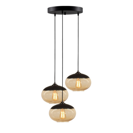 Suspension Luminaire en métal noir et miel Ø50 cm hauteur 113 cm 3 lumières E27 40 W IP20 réglable