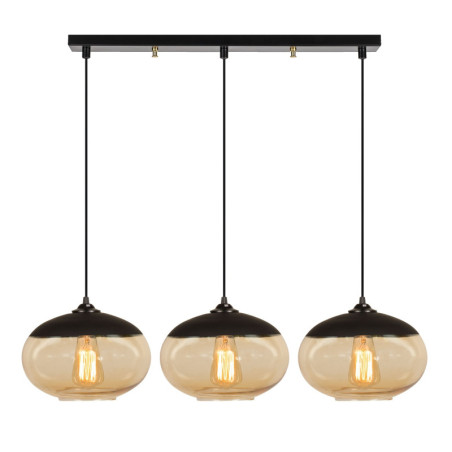 Suspension Luminaire en métal noir et miel 75 x 25 cm hauteur 113 cm 3 lumières E27 40 W IP20 réglable