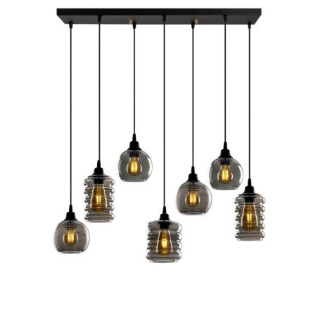 Suspension Luminaire en fer et verre fumé 83 x 35 cm hauteur 120 cm 7 lumières E27 40 W IP20 réglable
