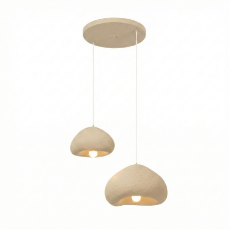 Suspension Luminaire en métal et fibre de verre beige 40 x 38 cm hauteur réglable 50 à 115 cm 2 lumières E27 40 W IP20