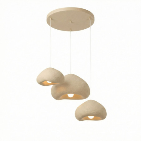 Suspension Luminaire en métal et fibre de verre beige 50 x 46 cm hauteur réglable 50 à 115 cm 3 lumières E27 40 W IP20