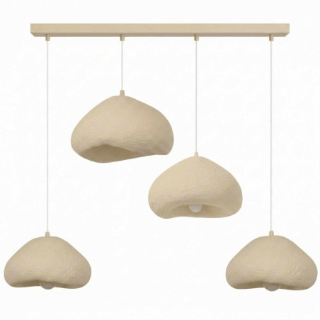 Lustre Luminaire en métal et fibre de verre écru - 50 × 46 × H 50 à 110 cm - 4 x E27 Max 40W - IP20