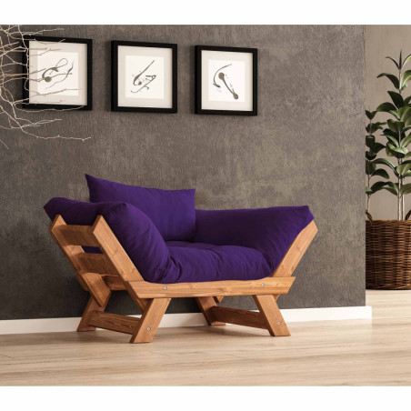 Fauteuil de jardin en bois de pin et lin teck et violet - L 108 à 140 × P 75 cm - Imperméable