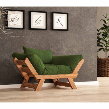 Fauteuil de jardin en bois de pin et lin teck et vert - L 108 à 140 × P 75 cm - Imperméable