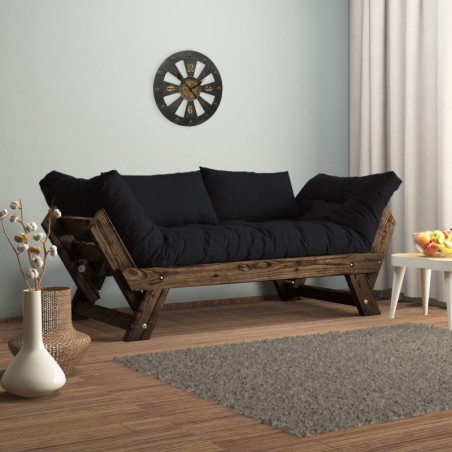 Canapé de jardin 2 places en bois de pin et lin noyer et noir - L 180 à 210 × P 75 cm - Imperméable