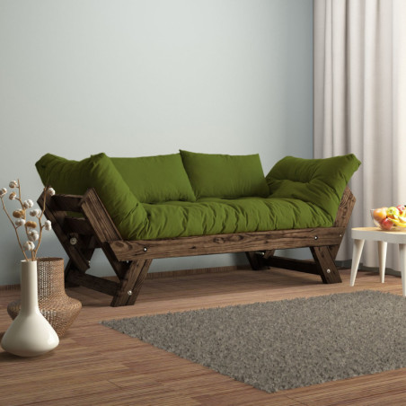 Canapé de jardin 2 places en bois de pin et lin noyer et vert - L 180 à 210 × P 75 cm - Imperméable