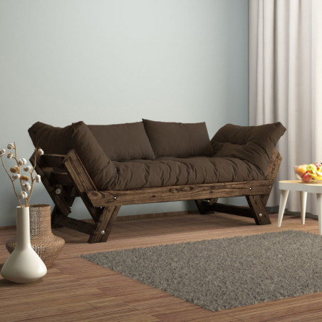 Canapé de jardin 2 places en bois de pin et lin noyer et marron - L 180 à 210 × P 75 cm - Imperméable
