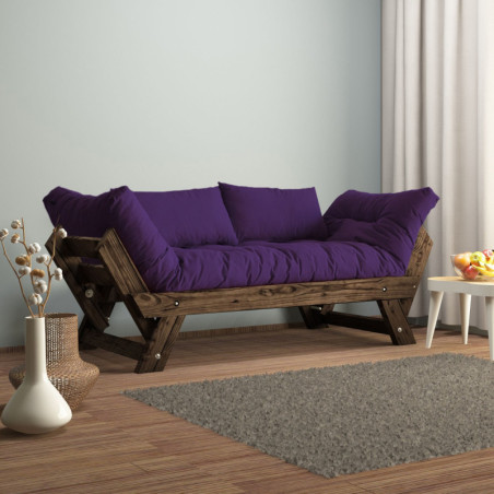 Canapé de jardin 2 places en bois de pin et lin noyer et violet - L 180 à 210 × P 75 cm - Imperméable