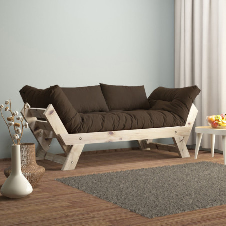 Canapé de jardin 2 places en bois de pin et lin naturel et brun - L 180 à 210 × P 75 cm - Imperméable