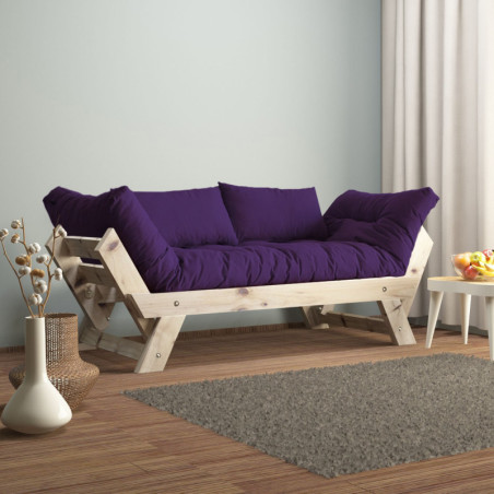 Canapé de jardin 2 places en bois de pin et lin naturel et violet - L 180 à 210 × P 75 cm - Imperméable