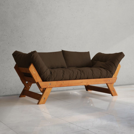 Canapé de jardin 2 places en bois de pin et lin teck et marron - L 180 à 210 × P 75 cm - Imperméable