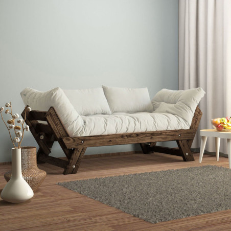 Canapé de jardin 2 places en bois de pin et lin noyer et blanc - L 180 à 210 × P 75 cm - Imperméable