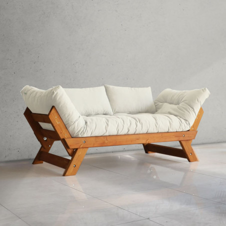Canapé de jardin 2 places en bois de pin et lin teck et blanc - L 180 à 210 × P 75 cm - Imperméable