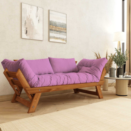 Canapé de jardin 2 places en bois de pin et lin teck et rose - L 180 à 210 × P 75 cm - Imperméable