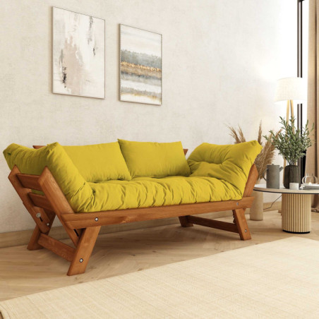 Canapé de jardin 2 places en bois de pin et lin teck et jaune - L 180 à 210 × P 75 cm - Imperméable