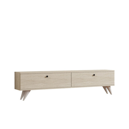 Meuble TV Banc TV en Bois MDF effet travertin - L 160 × P 25 × H 40 cm