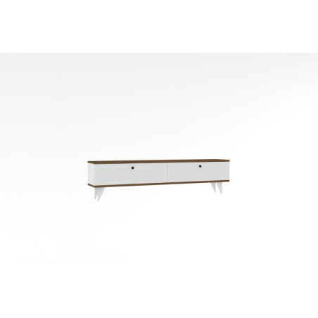Meuble TV Banc TV en Bois MDF blanc et noyer - L 160 × P 25 × H 35 cm - Style Moderne