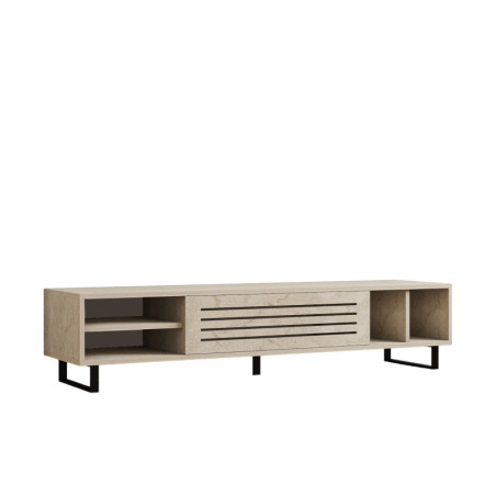 Meuble TV Banc TV en Bois MDF effet travertin - L 160 × P 40 × H 35 cm