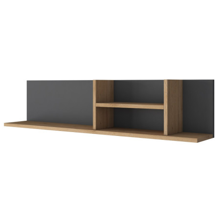Étagère murale Rangement en Bois MDF noyer et anthracite - L 120 × P 19,8 × H 25 cm