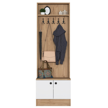 Meuble d'entrée en Bois MDF noyer et blanc - L 59,8 × P 35,5 × H 182,8 cm