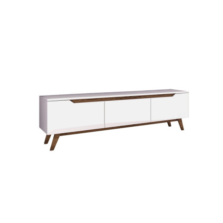 Meuble TV Banc TV en Bois MDF blanc et noyer - L 180 × P 35 × H 48,6 cm - Style Moderne