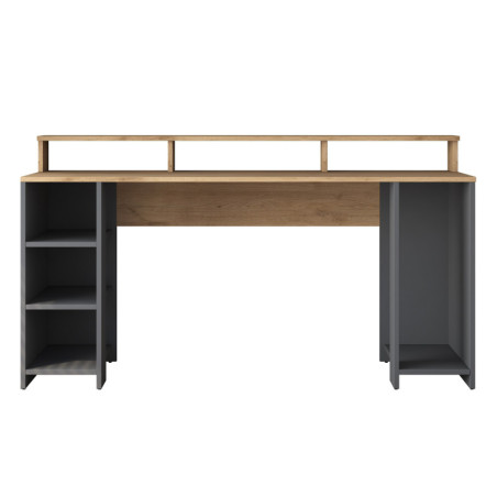 Bureau d'étude en Bois MDF noyer et anthracite - L 160 × P 55 × H 89,5 cm
