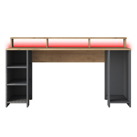 Bureau d'étude en Bois MDF noyer et anthracite - L 160 × P 55 × H 89,5 cm