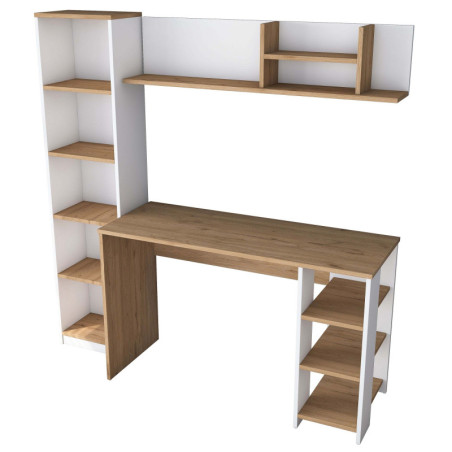 Bureau d'étude en Bois MDF noyer et blanc - L 160 × P 45 × H 161,8 cm