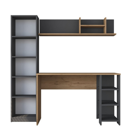 Bureau d'étude avec bibliothèque en Bois MDF noyer et anthracite - L 100 × P 45 × H 73,8 cm