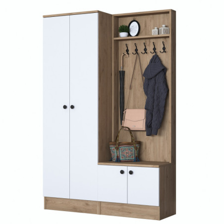Meuble dentrée Vestiaire en Bois MDF blanc et noyer - L 119,6 × P 35,5 × H 182,8 cm