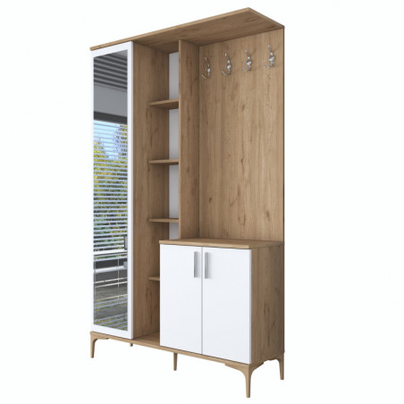 Meuble dentrée Vestiaire en Bois MDF noyer et blanc - L 120 × P 37,5 × H 198,6 cm