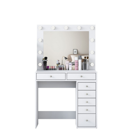 Coiffeuse Table de maquillage en Bois MDF blanc - L 90 × P 44,5 × H 153,4 cm