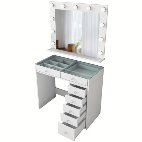 Coiffeuse Table de maquillage en Bois MDF blanc - L 90 × P 44,5 × H 79,8 cm