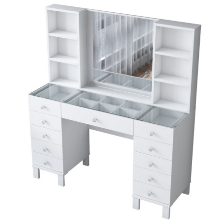 Coiffeuse Table de maquillage avec rangements en Bois MDF blanc - L 120 × P 40 × H 133,8 cm