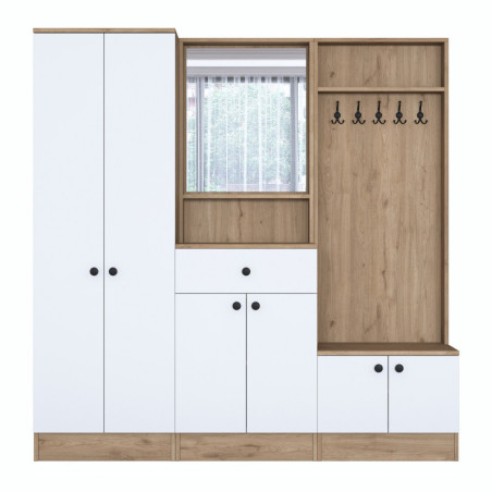 Meuble dentrée Vestiaire en Bois MDF blanc et noyer - L 179,4 × P 37,5 × H 182,8 cm