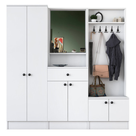 Meuble dentrée Vestiaire en Bois MDF blanc - L 179,4 × P 37,3 × H 182,8 cm