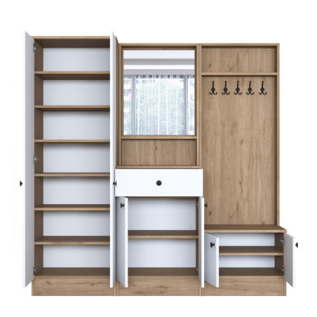 Meuble dentrée Vestiaire en Bois MDF noyer et blanc - L 179,4 × P 35,5 × H 182,8 cm - Style scandinave