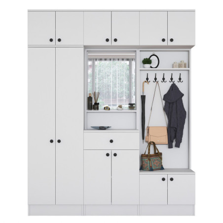 Meuble dentrée Vestiaire en Bois MDF blanc - L 179,6 × P 37,5 × H 226,4 cm
