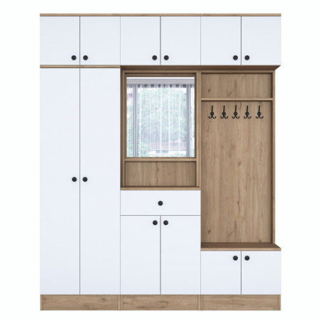 Meuble dentrée Vestiaire en Bois MDF noyer et blanc - L 179,6 × P 37,5 × H 226,4 cm - Style scandinave